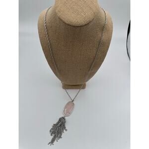 Kendra Scott Rayne silver chain link stone pendant tassel rose quartz